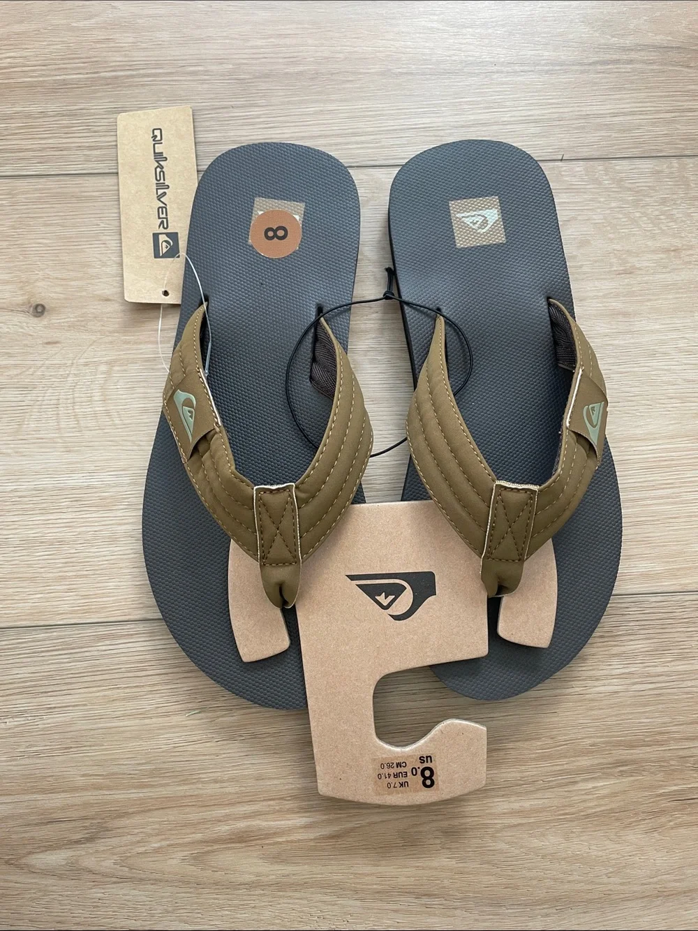 NWT Quiksilver Brown Strapped Flip Flops with Gray Footbed Men 8